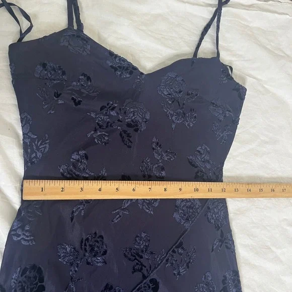 Trixxi Floral Burnout Velvet Maxi Dress M Navy Blue Asymmetrical Hem Whimsigoth - Picture 11 of 14